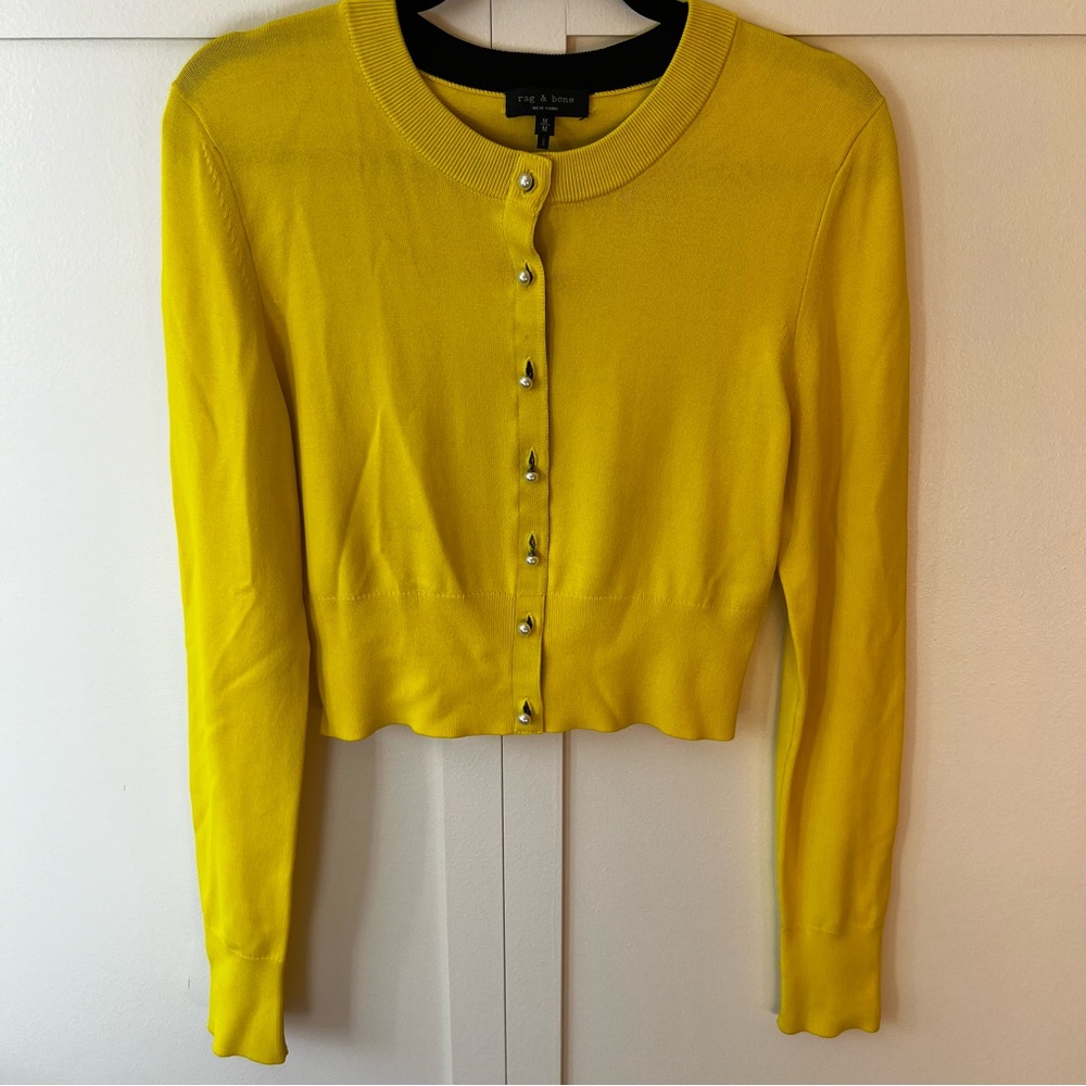 Rag & Bone Women’s Yellow Cardigan Faux Pearl Buttons‎ Sweater Size Medium